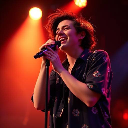 A vocalist passionately performing on stage