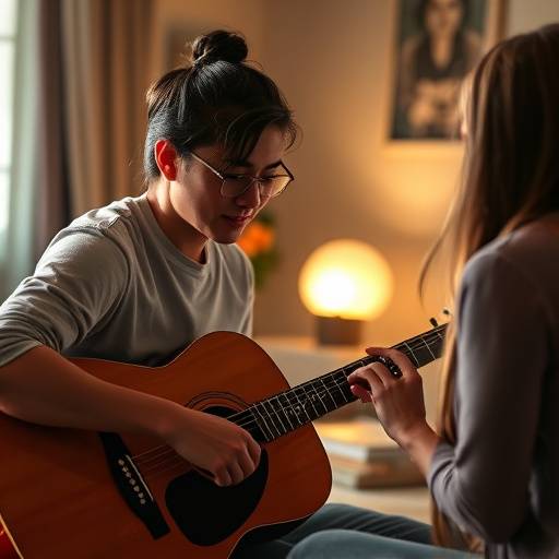 Guitar Lessons - A student learning to play the guitar with an instructor
