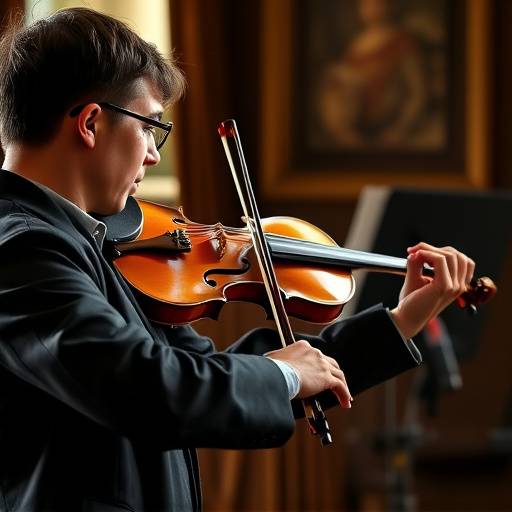 Violin instructor guiding a student during a violin lesson